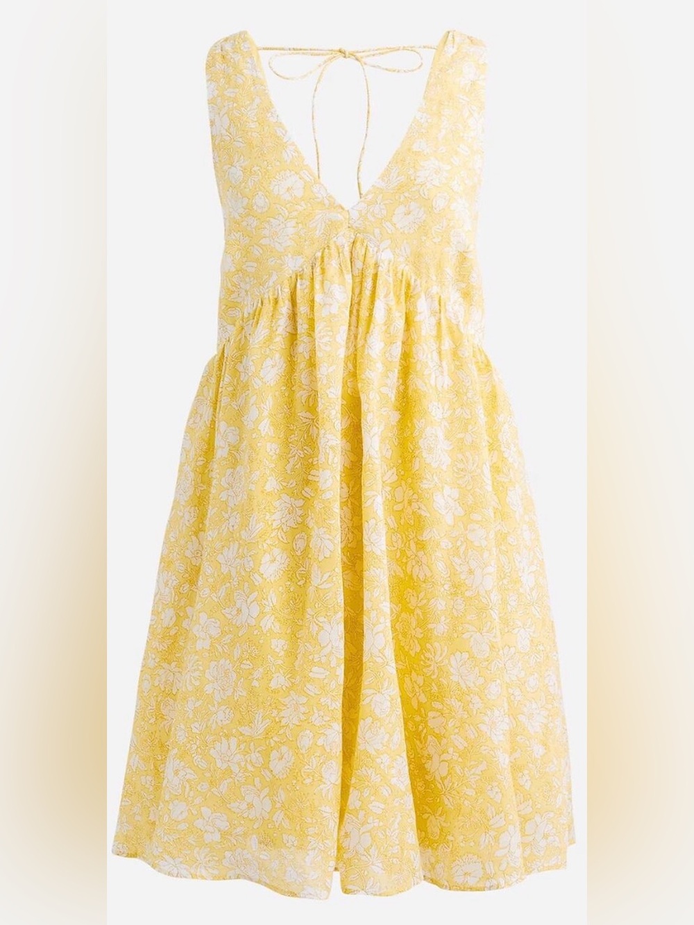 J Crew Yellow Swingy V-Neck Mini Dress Floral Linen Ramie Cottagecore L NWT